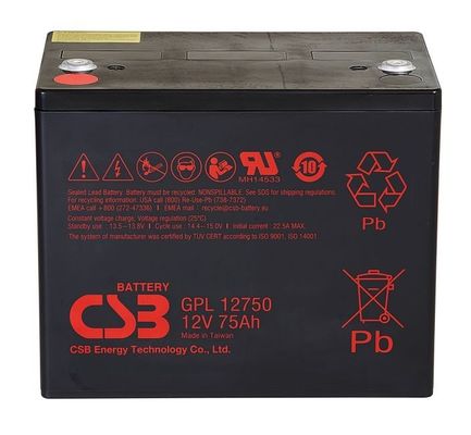 Baterai CSB dapat diisi ulang GPL12750 12V 75Ah Baterai asam timbal tertutup umur panjang